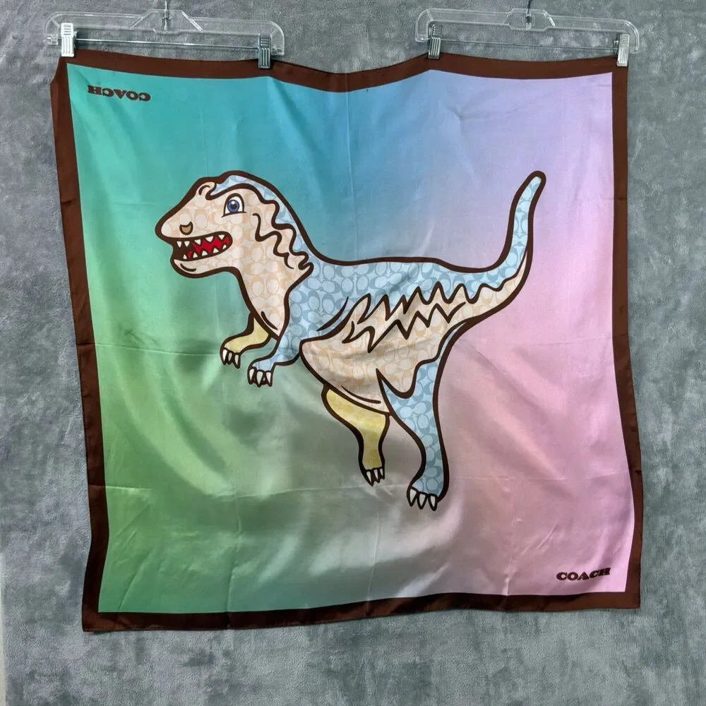 Coach Rexy Multicolor Silk Square Scarf Logo Print Satin Lightweight 35”